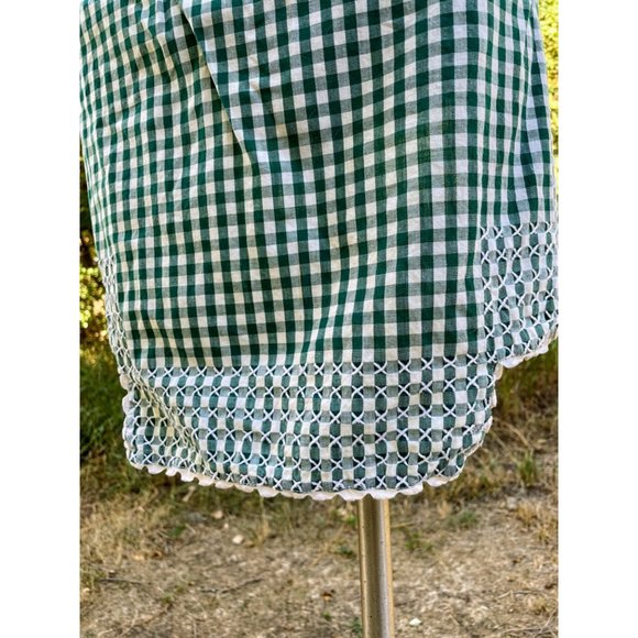 Vintage Half Apron Green Gingham Checked Smocked Apron Farmhouse - Picture 7 of 9